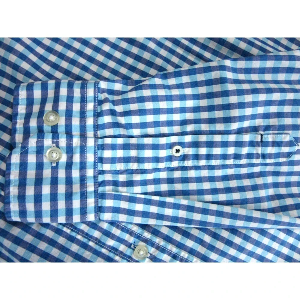 Banana Republic Shirt Mens Large Camden Fit Plaid Blue Long Slv Buttoned Down